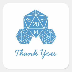 Blue D20 Dice Thank You Stickers