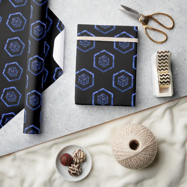 Blue D20 Pattern | RPG Fantasy Tabletop Gamer Dice Wrapping Paper (Crafts)