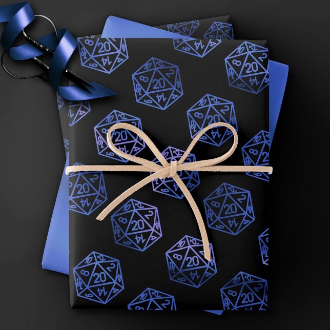 Blue D20 Pattern | RPG Fantasy Tabletop Gamer Dice Wrapping Paper Sheet (Creator Uploaded)