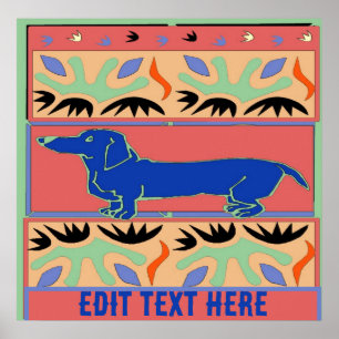 Blue Dachshund Abstract Fauvism Poster