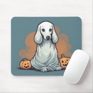 Blue Dachshund Ghost Orange Pumpkin Halloween Mouse Mat