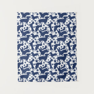 Blue Dachshund Pattern Throw Pillow Tapestry
