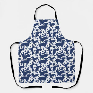 Blue Dachshund Pattern Throw Pillow Tapestry Apron