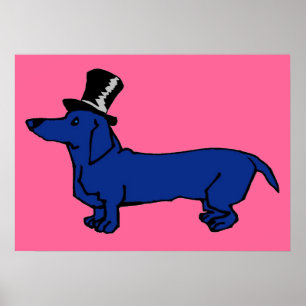Blue Dachshund Top Hat Poster