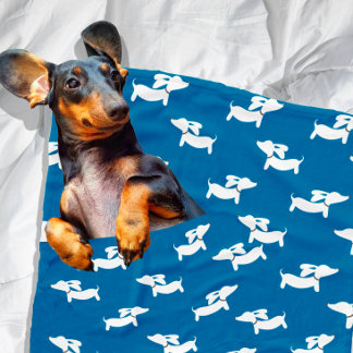 Blue Dachshunds Dancing Fleece Doxie Blanket
