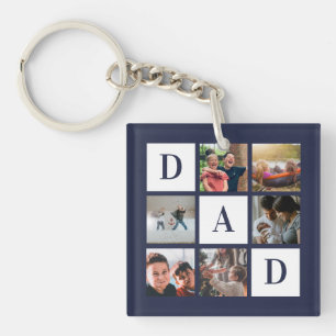Blue Dad Colorblock Six Photo Collage Personalised Key Ring
