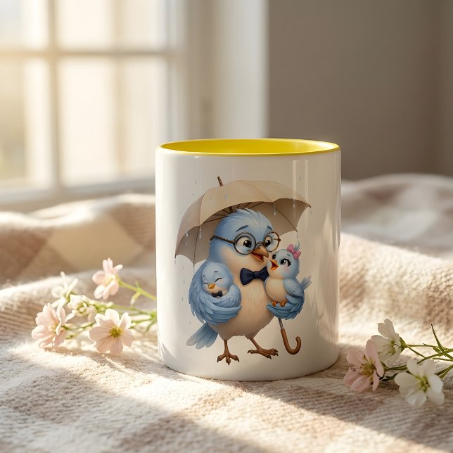 Blue Daddy Bird and Baby Birds Coffee Mug (Creator Uploaded)