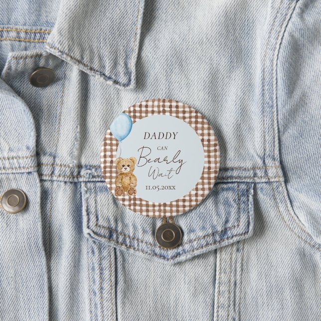 Blue Daddy Can Bearly Wait Boy Baby Shower Family 7.5 Cm Round Badge (In Situ)