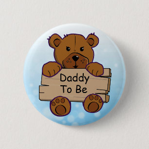 Blue Daddy To Be Teddy Bear Baby Shower 6 Cm Round Badge