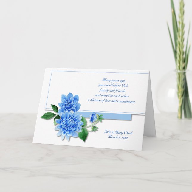 Blue Dahlia Anniversary for couple Card (Front)