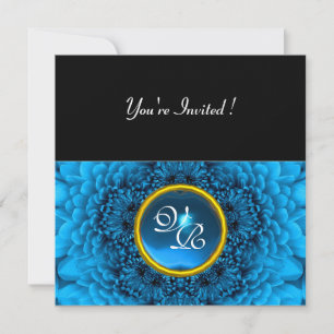 BLUE DAHLIA, AQUAMARINE ,bright  black yellow Invitation