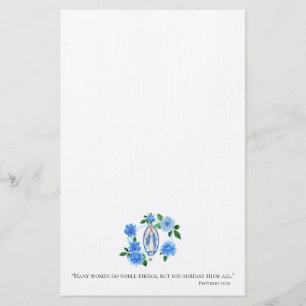Blue Dahlia Floral   Lady of Grace   Virgin Mary   Stationery