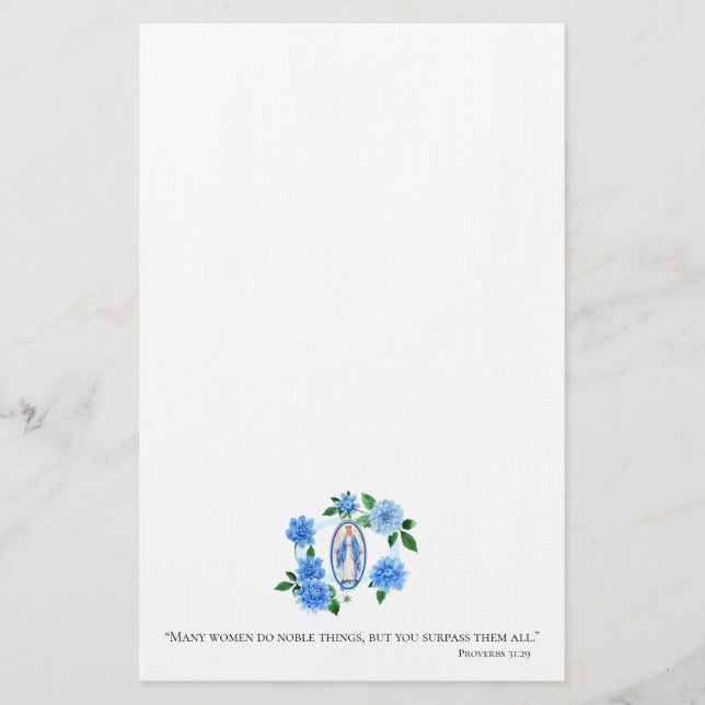 Blue Dahlia Floral | Lady of Grace | Virgin Mary | Stationery (Front)