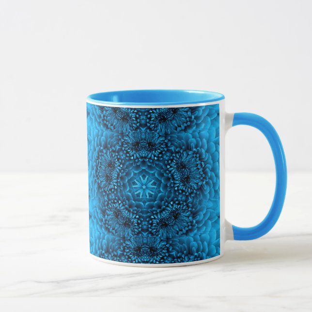 BLUE DAHLIA FLOWERS Abstract Floral Mug (Right)