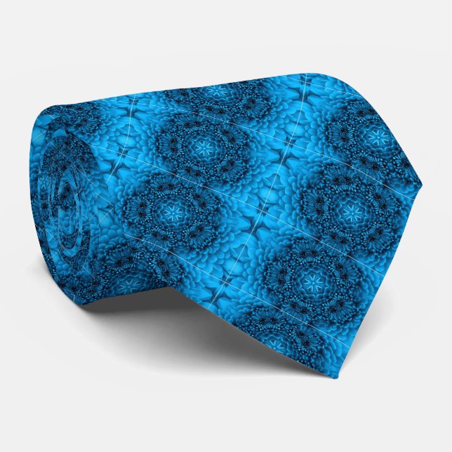 BLUE  DAHLIA FLOWERS Abstract Floral Tie (Rolled)