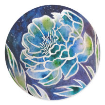 Blue Dahlia Handmade Navy Teal Floral Watercolor