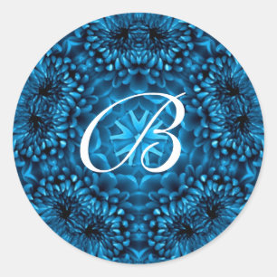 BLUE DAHLIA MONOGRAM CLASSIC ROUND STICKER
