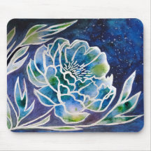 Blue Dahlia Navy Teal Celestial Floral Watercolor