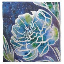 Blue Dahlia Navy Teal Celestial Floral Watercolor