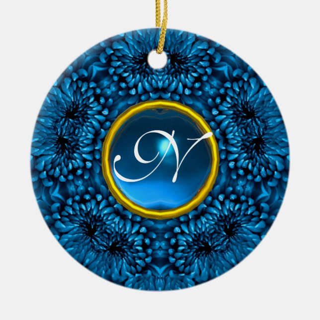 BLUE DAHLIA SAPPHIRE MONOGRAM CERAMIC TREE DECORATION (Front)