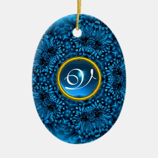BLUE DAHLIA SAPPHIRE MONOGRAM CERAMIC TREE DECORATION (Front)