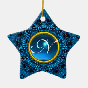 BLUE DAHLIA SAPPHIRE MONOGRAM Star Ceramic Tree Decoration