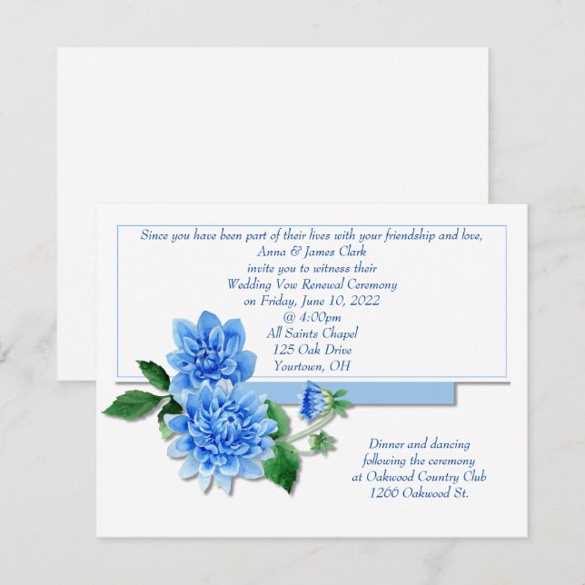 Blue Dahlia Vow Renewal Invite (Front/Back)