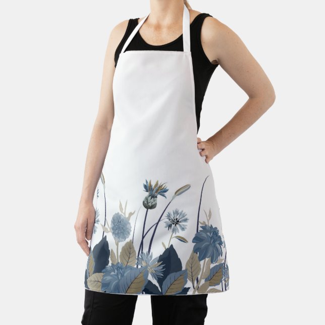 Blue Dahlias Cornflower Apron (Insitu)