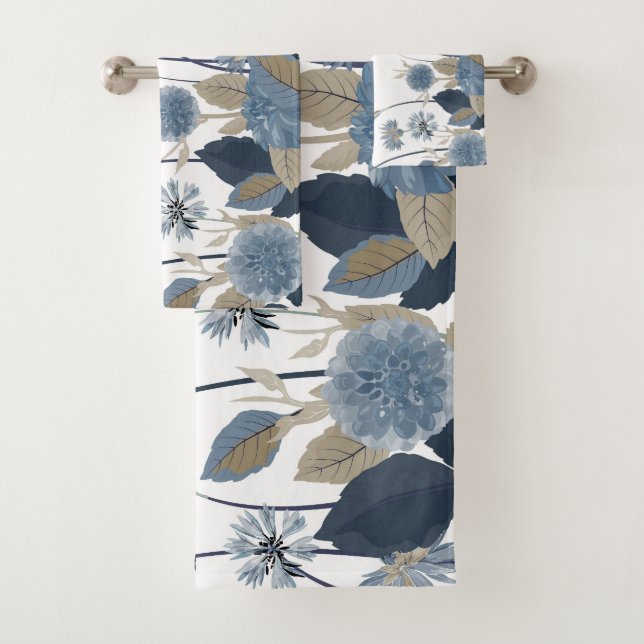 Blue Dahlias Cornflower Bath Towel Set (Insitu)
