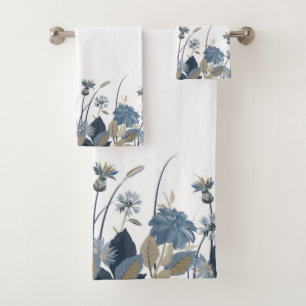 Blue Dahlias Cornflower Bath Towel Set