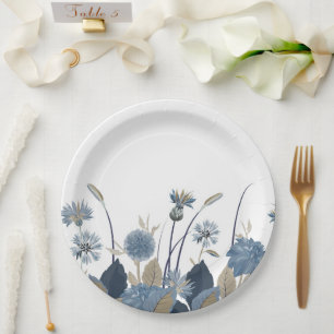 Blue Dahlias Cornflower Paper Plate