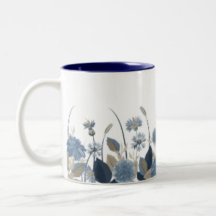 Blue Dahlias Cornflower Two-Tone Coffee Mug