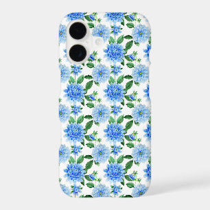 blue dahlias on white