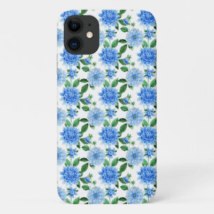 blue dahlias on white iPhone 11 case