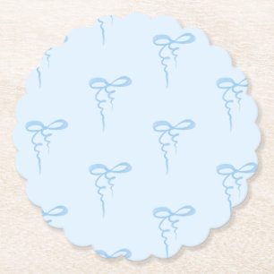 Blue dainty bow pattern boy baby shower paper coaster