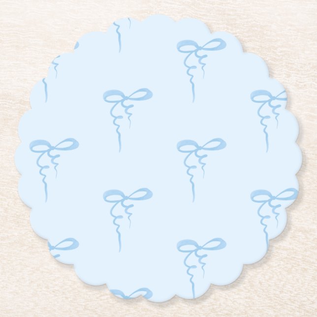 Blue dainty bow pattern boy baby shower paper coaster (Front)