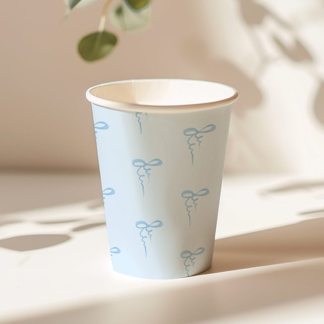 Blue dainty bow pattern boy baby shower paper cups (Creator Uploaded)