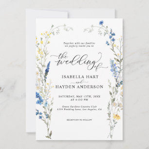 Blue Dainty Wild Floral DustyMediterranean Wedding Invitation