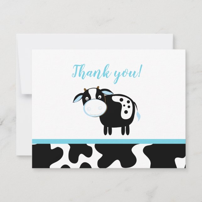 Blue Dairy Cow Baby Shower Thank you notes (Front)