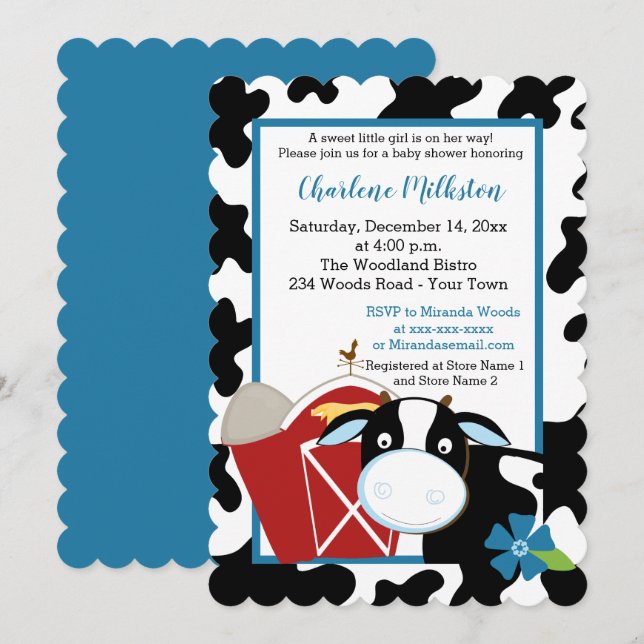 Blue Dairy Cow Boy Baby Shower Invitation Die Cut (Front/Back)