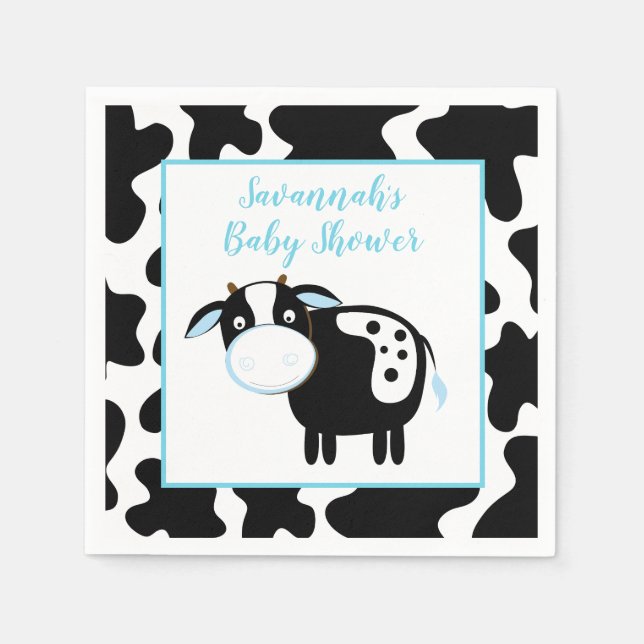 Blue Dairy Cow Boy Baby Shower Napkins (Front)