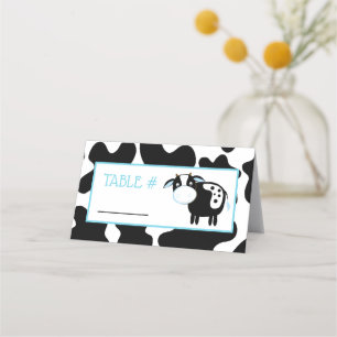 Blue Dairy Cow Farm Baby Shower Table Cards