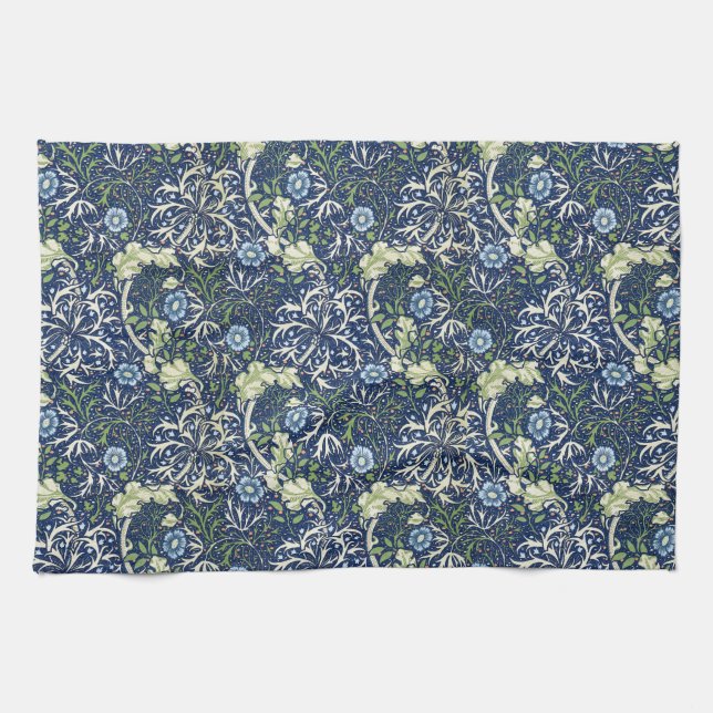 Blue Daisies by William Morris Tea Towel (Horizontal)