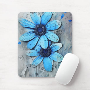 Blue Daisies Distressed Grungy Daisy Flower Mouse Mat