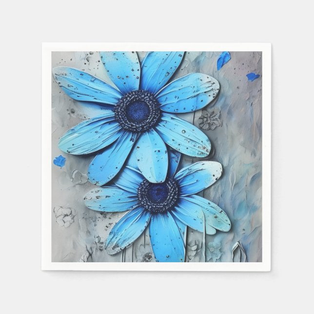 Blue Daisies Distressed Grungy Daisy Flower Napkin (Front)