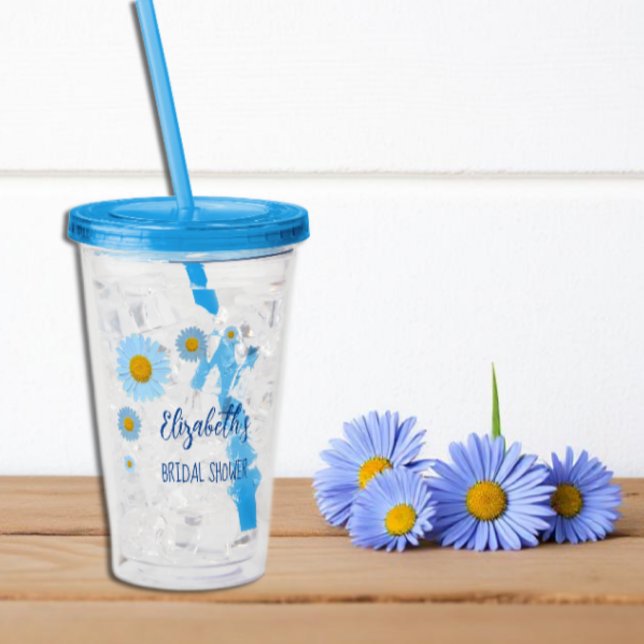 Blue Daisies Floral Bridal Shower Acrylic Tumbler (Creator Uploaded)