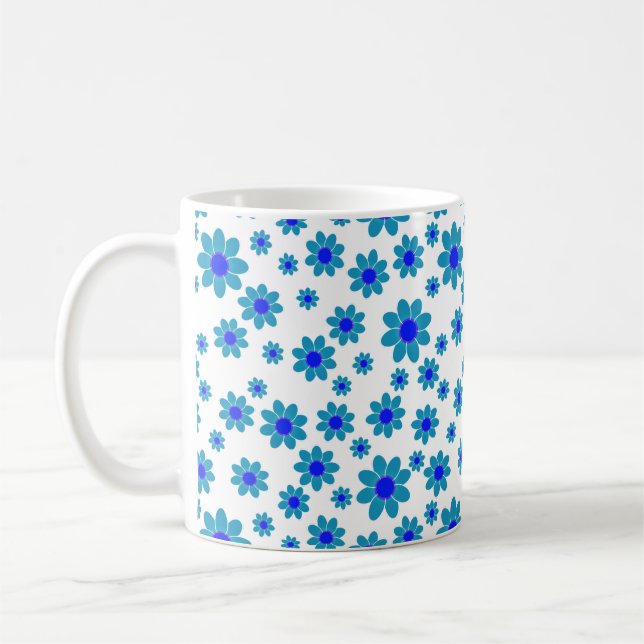 Blue Daisies | Floral Repeating Daisy Pattern Coffee Mug (Left)