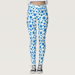 Blue Daisies   Floral Repeating Daisy Pattern Leggings