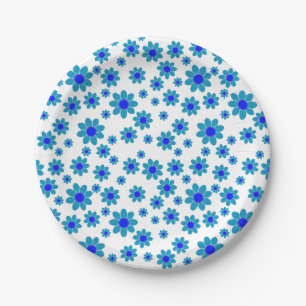 Blue Daisies Floral Repeating Daisy Pattern Paper Plate