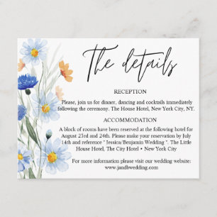 Blue Daisies Floral Wedding Details Enclosure Card